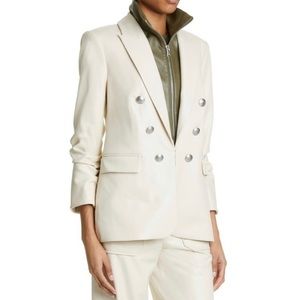 Veronica Beard Cream Leather Jacket with Green Accents